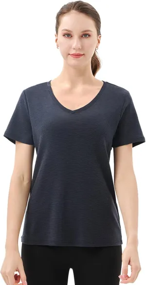 Merino Protect 100% Merino Wool V Neck T-Shirt for Women Short Sleeve Base Layers Odor Resistance Tops for Outdoor Hiking