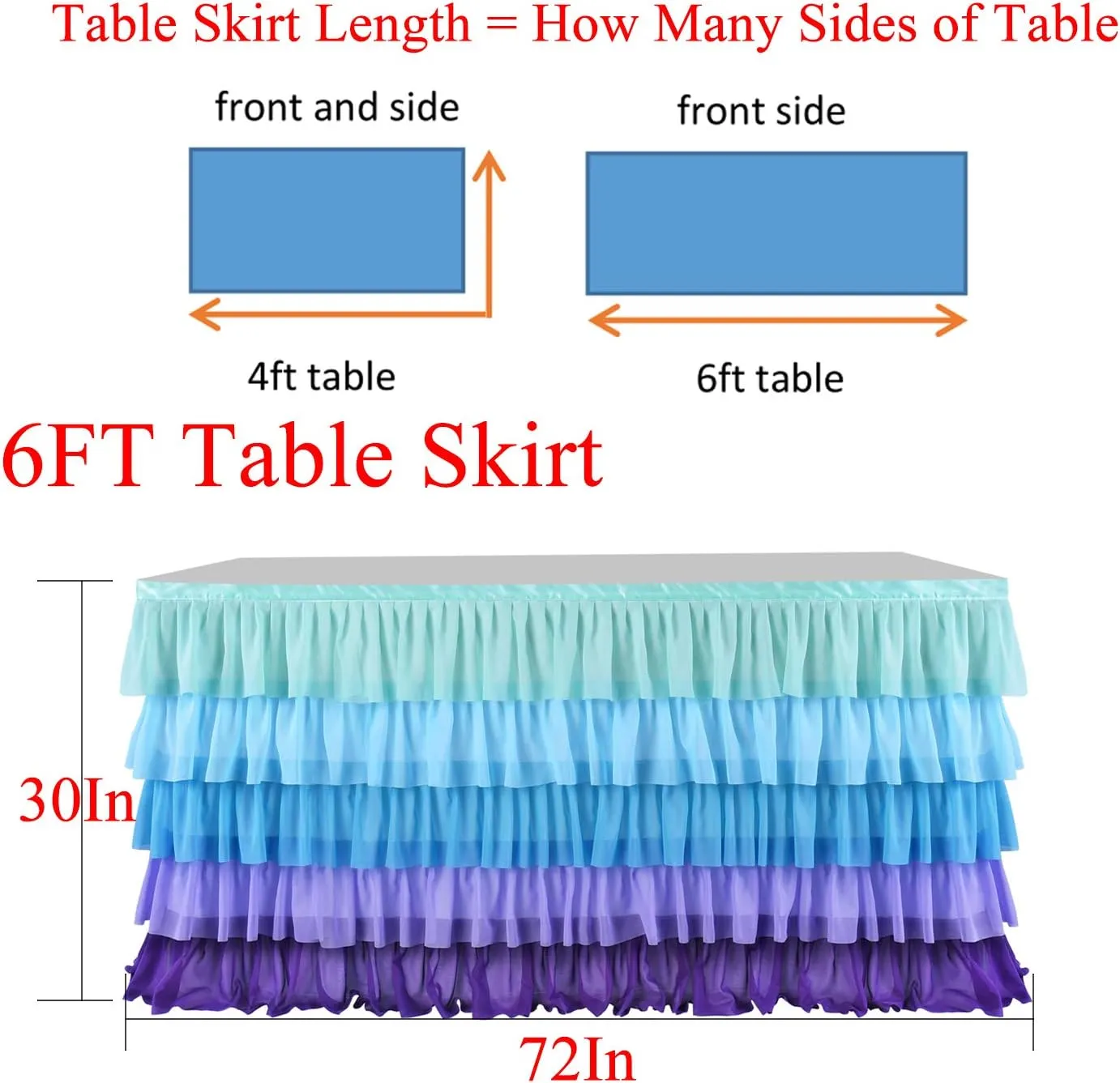 Mermaid Tablecloth Ruffle Tutu Table Skirt for Mermaid Birthday Party Decorations Girl Rectangle Table 6ft