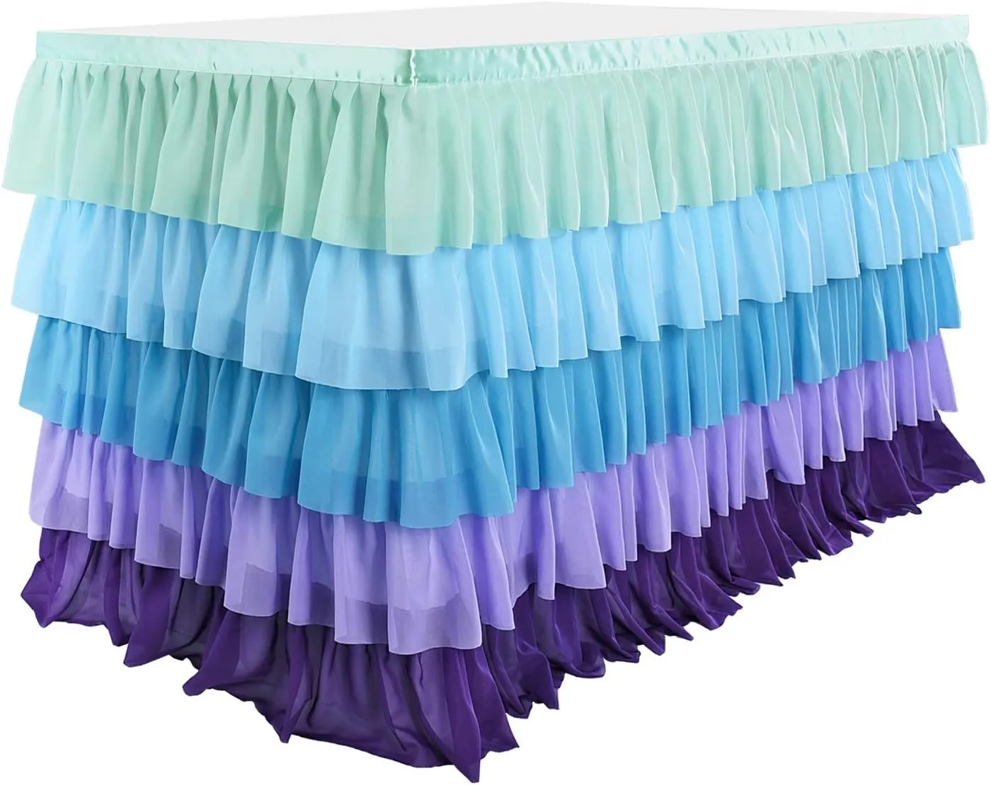 Mermaid Tablecloth Ruffle Tutu Table Skirt for Mermaid Birthday Party Decorations Girl Rectangle Table 6ft