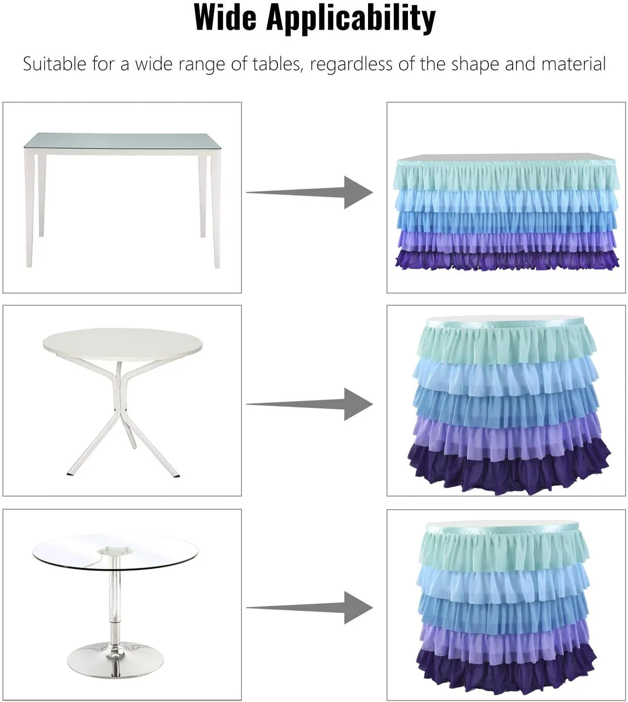 Mermaid Tablecloth Ruffle Tutu Table Skirt for Mermaid Birthday Party Decorations Girl Rectangle Table 6ft