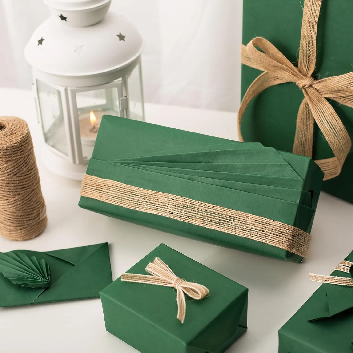 Merture Green Kraft Paper Roll - 12 In X 100 Ft (100 sq.ft.) Recyclable Wrapping Paper for Gift Wrapping, Bouquet Material, Art Craft, Table Runner, Banner