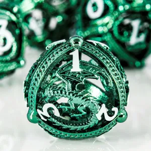 Metal DND Dice Set - Unique Round Hollow Orb Design for Better Rolling - Beautiful Dragon Set for Role Playing Games (RPG) - Stunning D&D Dungeons and Dragons Dice (Green)