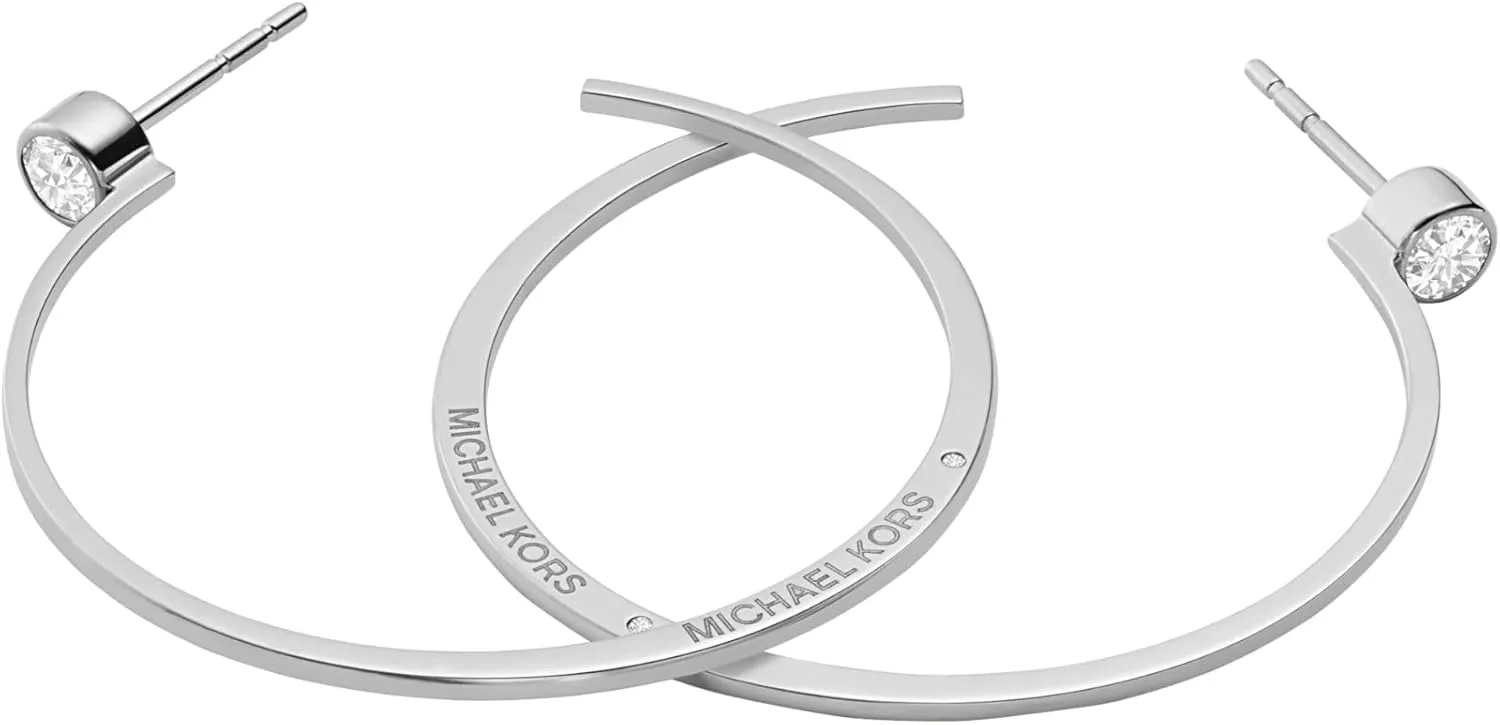 Michael Kors Stainless Steel and Pavé Crystal Hoop Earrings for Women