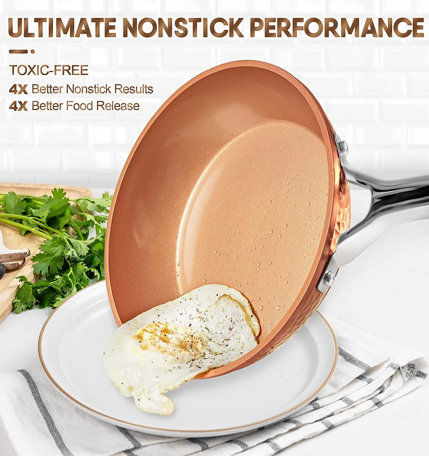 MICHELANGELO Copper Pots and Pans Set, Nonstick Copper Cookware 12 Piece, Hammered Pots and Pans Set, Kitchen Cookware Sets with Fry Pans, Stock Pans, Lids, Cooking Utensils - Induction Compatible