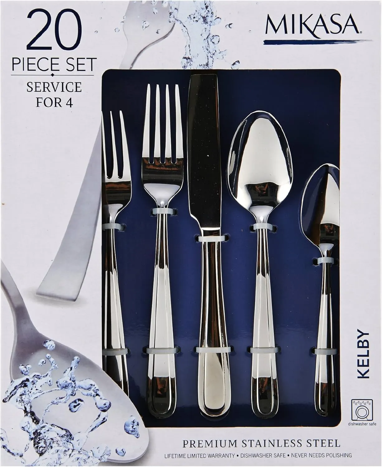 Mikasa 5149066 Kelby Stainless Steel Flatware, 20-Piece Set, Service for 4