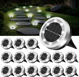 Mini Solar Ground Lights Outdoor 16 Pack Waterproof Upgraded Anti-Rust Solar Flat Garden Lights Stainless Steel Solor Powered Disc Landscape Light for Pathway Walkway Yard Lawn Patio-Cool White
