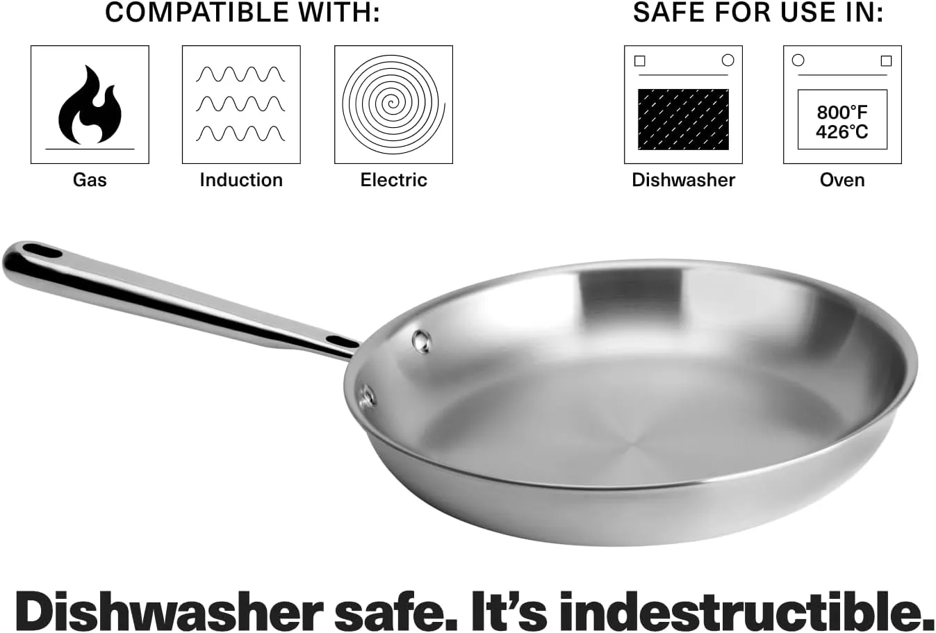 Misen 5-Ply Stainless Steel 8" Frying Pan - Professional Cookware for Induction, Gas and Electric - Dishwasher Safe, Oven Safe to 800°F - Durable, Versatile, Even Heating