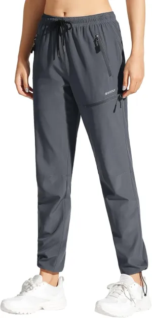 MOCOLY Women's Cargo Hiking Pants Elastic Waist Quick Dry Lightweight Outdoor Water Resistant UPF 50  Long Pants Zipper