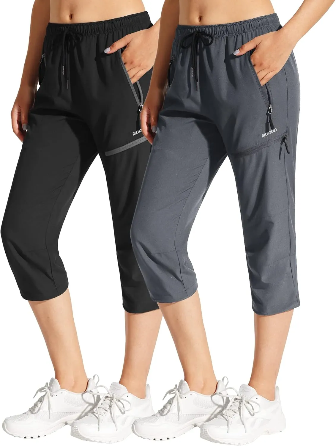 MOCOLY Women's Cargo Hiking Pants Elastic Waist Quick Dry Lightweight Outdoor Water Resistant UPF 50  Long Pants Zipper