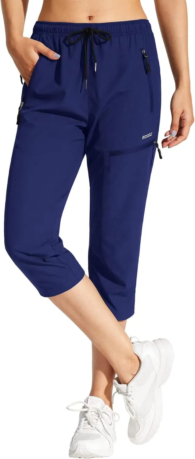 MOCOLY Women's Cargo Hiking Pants Elastic Waist Quick Dry Lightweight Outdoor Water Resistant UPF 50  Long Pants Zipper