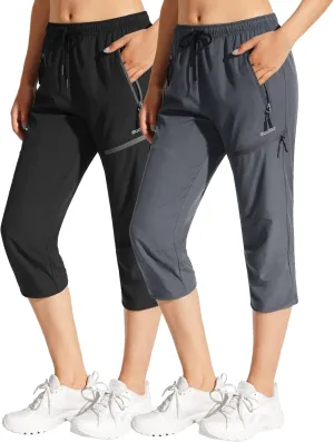 MOCOLY Women's Cargo Hiking Pants Elastic Waist Quick Dry Lightweight Outdoor Water Resistant UPF 50  Long Pants Zipper
