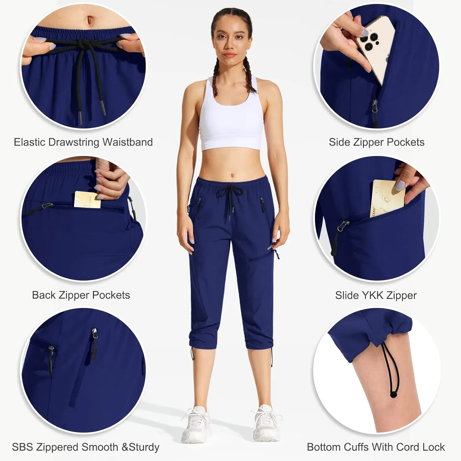 MOCOLY Women's Cargo Hiking Pants Elastic Waist Quick Dry Lightweight Outdoor Water Resistant UPF 50  Long Pants Zipper
