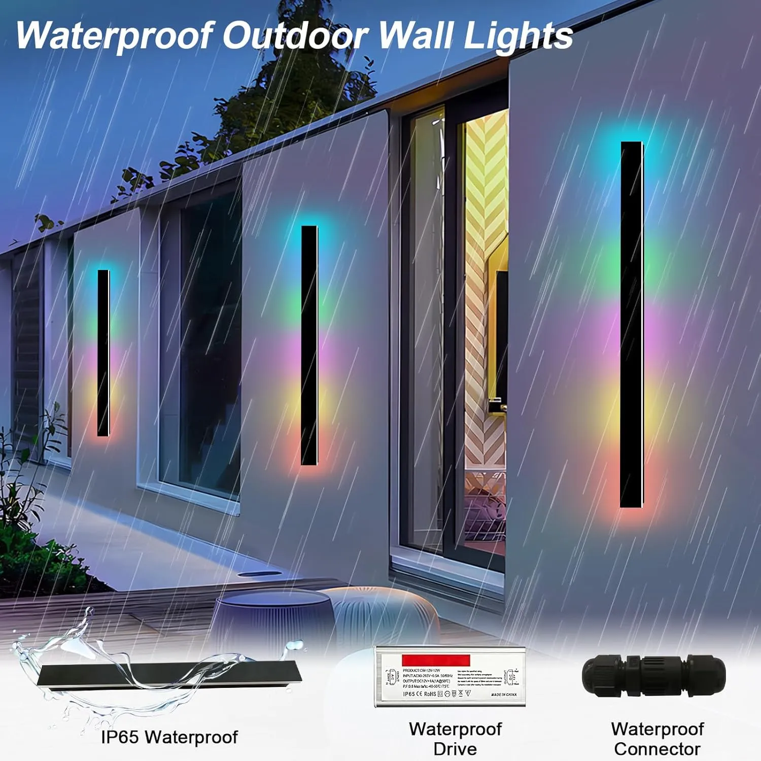 Modern Outdoor Wall Light - 59" RGB LED Sconce, IP65 Waterproof for House, Garage, Porch