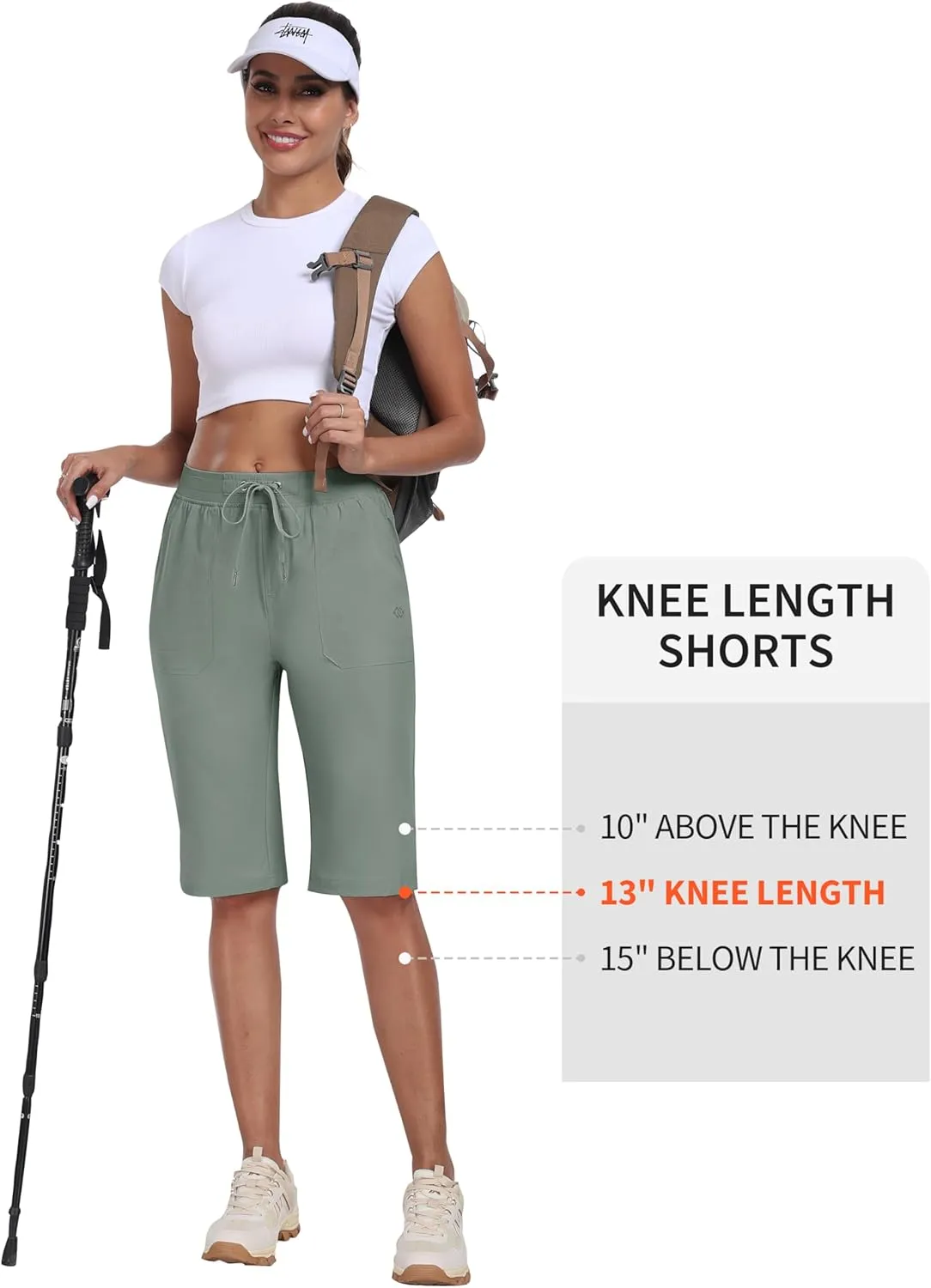 MoFiz Womens 13" Knee Length Hiking Shorts Quick Dry Water Resistant Athletic Travel Golf Bermuda Shorts with 3 Pockets