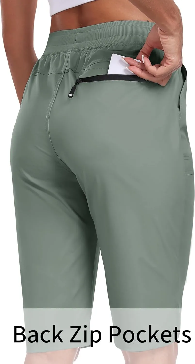 MoFiz Womens 13" Knee Length Hiking Shorts Quick Dry Water Resistant Athletic Travel Golf Bermuda Shorts with 3 Pockets