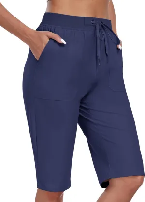 MoFiz Womens 13" Knee Length Hiking Shorts Quick Dry Water Resistant Athletic Travel Golf Bermuda Shorts with 3 Pockets