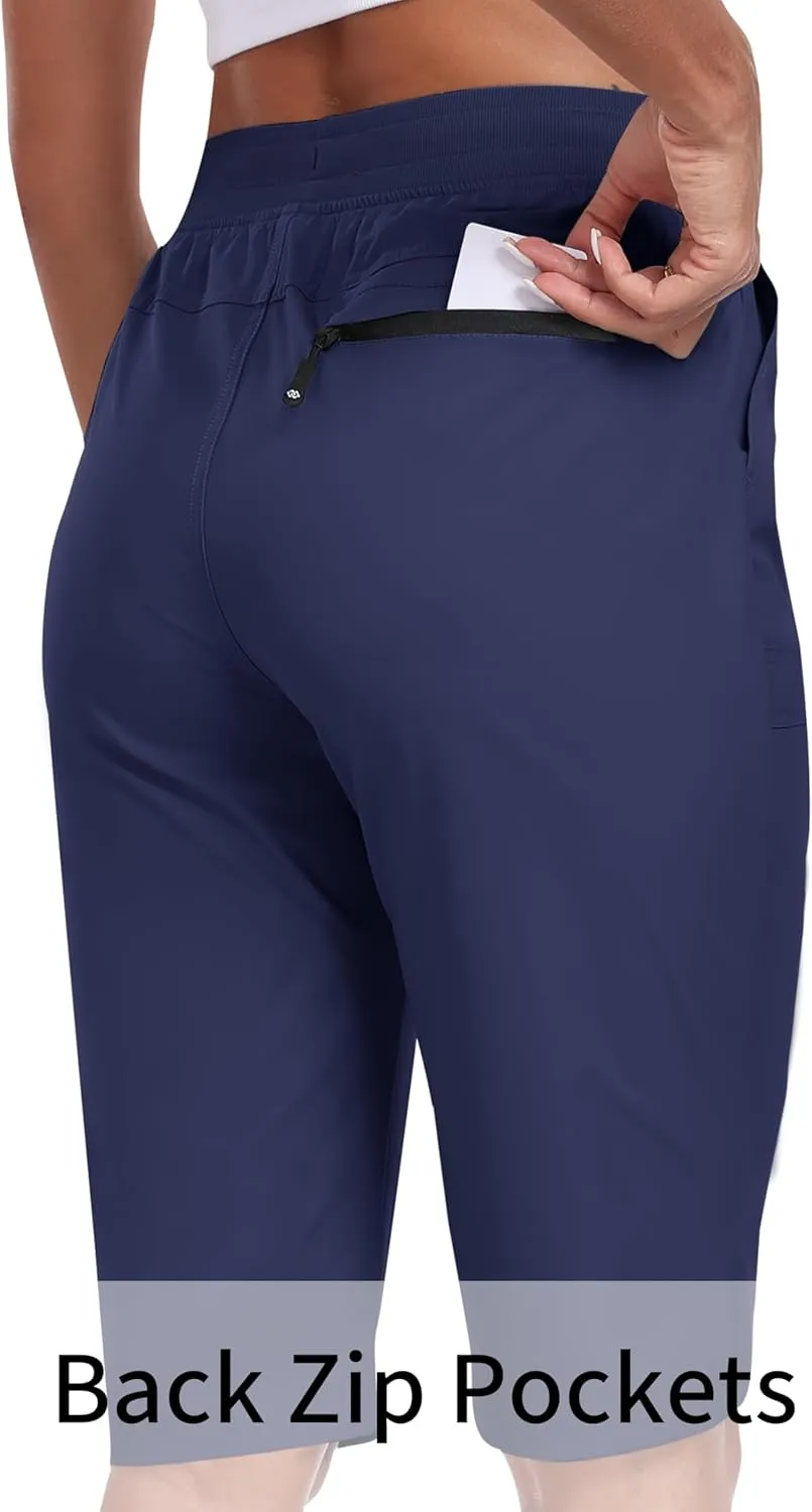MoFiz Womens 13" Knee Length Hiking Shorts Quick Dry Water Resistant Athletic Travel Golf Bermuda Shorts with 3 Pockets