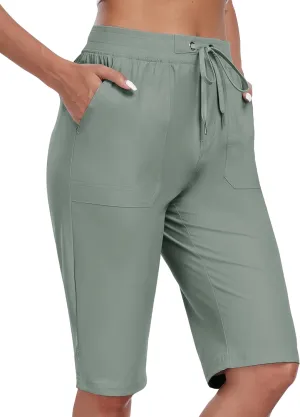 MoFiz Womens 13" Knee Length Hiking Shorts Quick Dry Water Resistant Athletic Travel Golf Bermuda Shorts with 3 Pockets