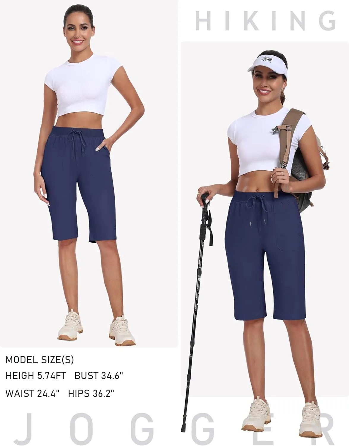 MoFiz Womens 13" Knee Length Hiking Shorts Quick Dry Water Resistant Athletic Travel Golf Bermuda Shorts with 3 Pockets