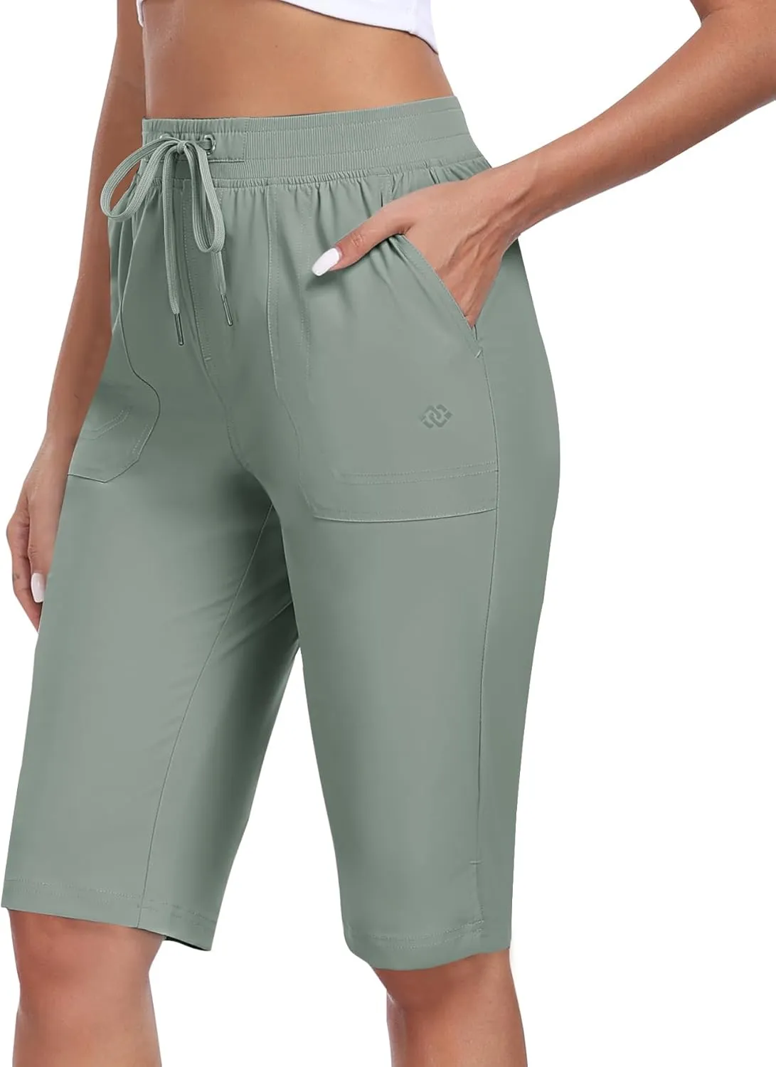 MoFiz Womens 13" Knee Length Hiking Shorts Quick Dry Water Resistant Athletic Travel Golf Bermuda Shorts with 3 Pockets