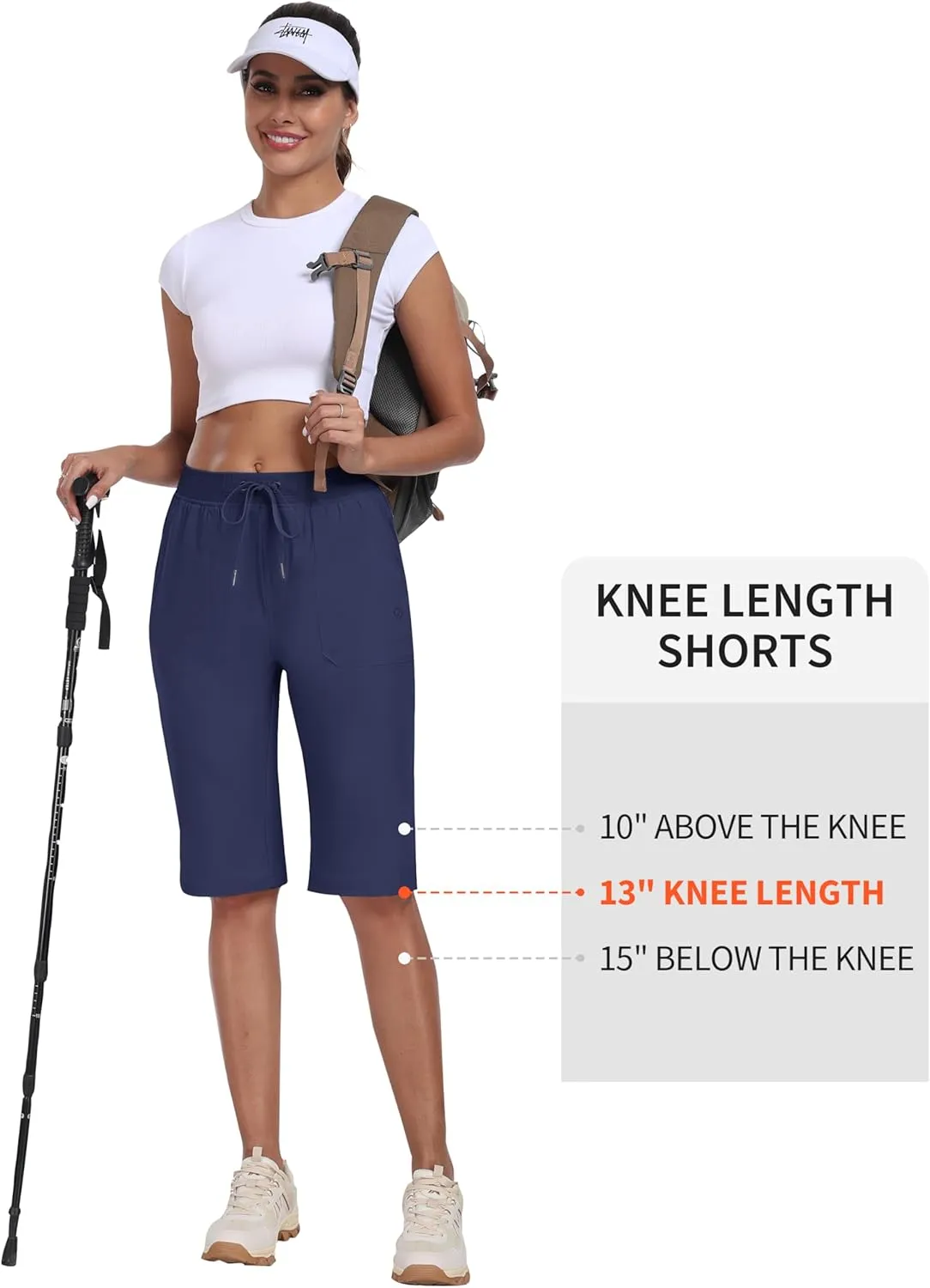 MoFiz Womens 13" Knee Length Hiking Shorts Quick Dry Water Resistant Athletic Travel Golf Bermuda Shorts with 3 Pockets
