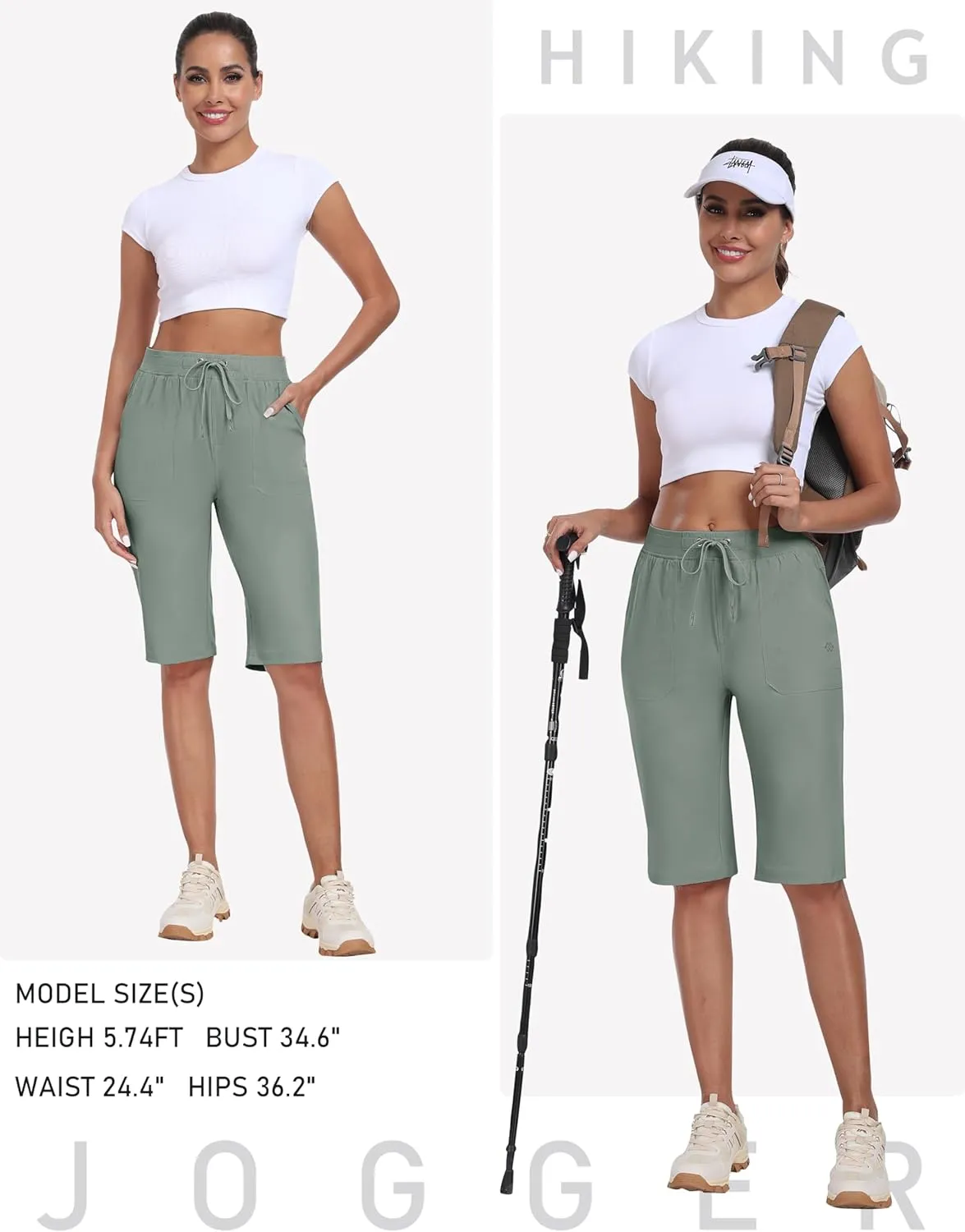 MoFiz Womens 13" Knee Length Hiking Shorts Quick Dry Water Resistant Athletic Travel Golf Bermuda Shorts with 3 Pockets