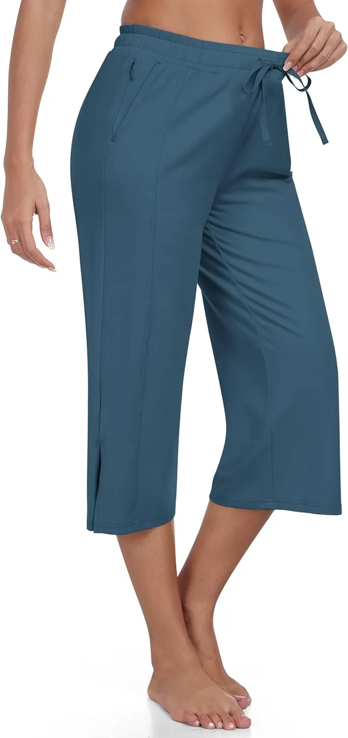 MoFiz Women's Capri Pants Wide Leg Plus Size Lightweight Quick Dry Hiking Pants Casual Loose Sweatpants Athletic Walking Yoga