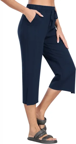 MoFiz Women's Capri Pants Wide Leg Plus Size Lightweight Quick Dry Hiking Pants Casual Loose Sweatpants Athletic Walking Yoga