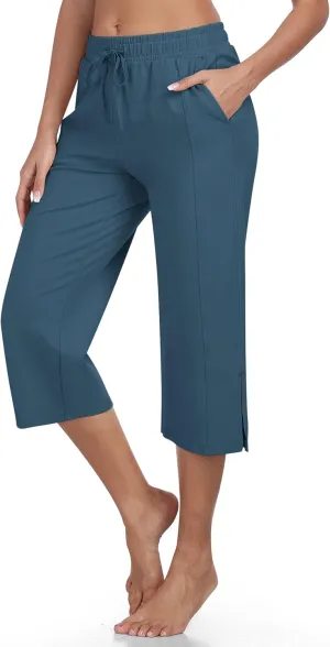 MoFiz Women's Capri Pants Wide Leg Plus Size Lightweight Quick Dry Hiking Pants Casual Loose Sweatpants Athletic Walking Yoga