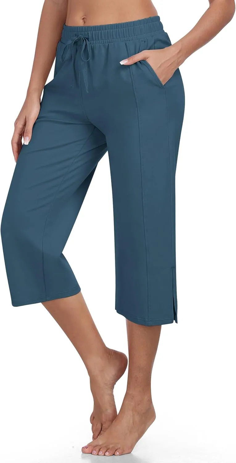 MoFiz Women's Capri Pants Wide Leg Plus Size Lightweight Quick Dry Hiking Pants Casual Loose Sweatpants Athletic Walking Yoga