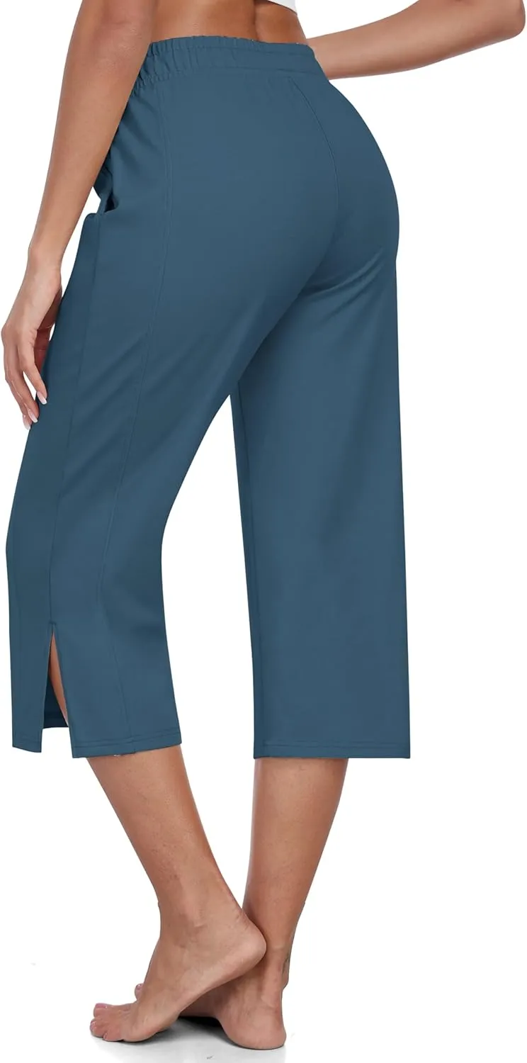 MoFiz Women's Capri Pants Wide Leg Plus Size Lightweight Quick Dry Hiking Pants Casual Loose Sweatpants Athletic Walking Yoga