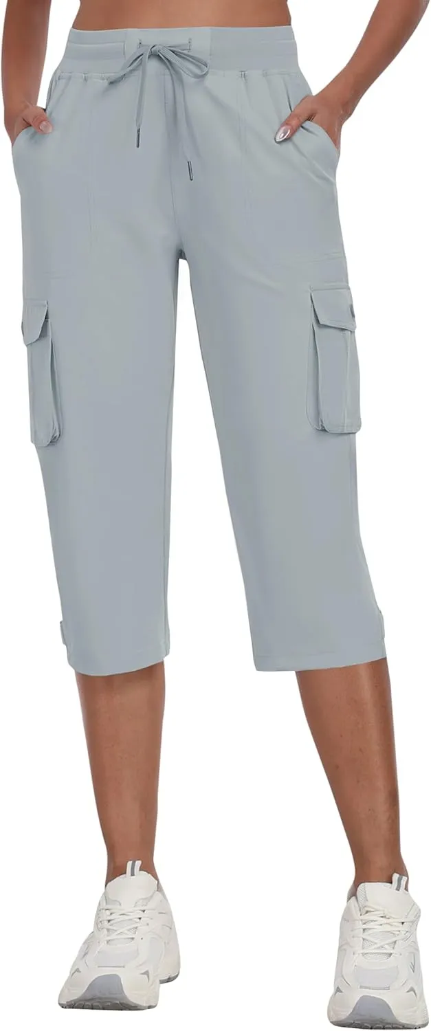 MoFiz Women's Cargo Capris Pants with Pockets Lightweight Quick Dry Travel Hiking Summer Pants for Women