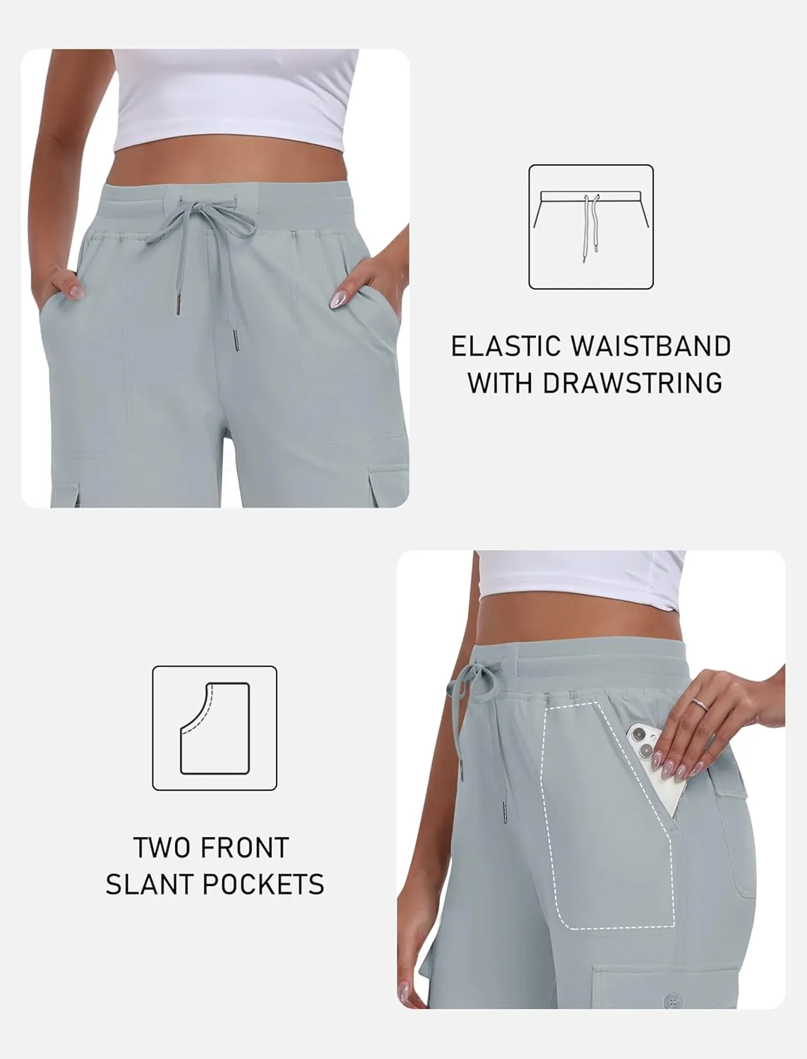 MoFiz Women's Cargo Capris Pants with Pockets Lightweight Quick Dry Travel Hiking Summer Pants for Women