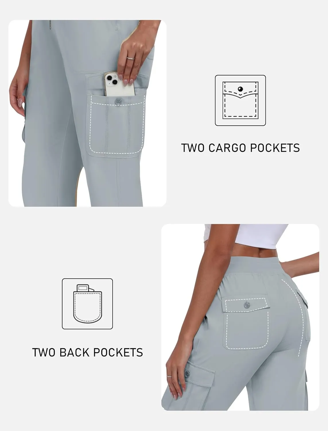 MoFiz Women's Cargo Capris Pants with Pockets Lightweight Quick Dry Travel Hiking Summer Pants for Women