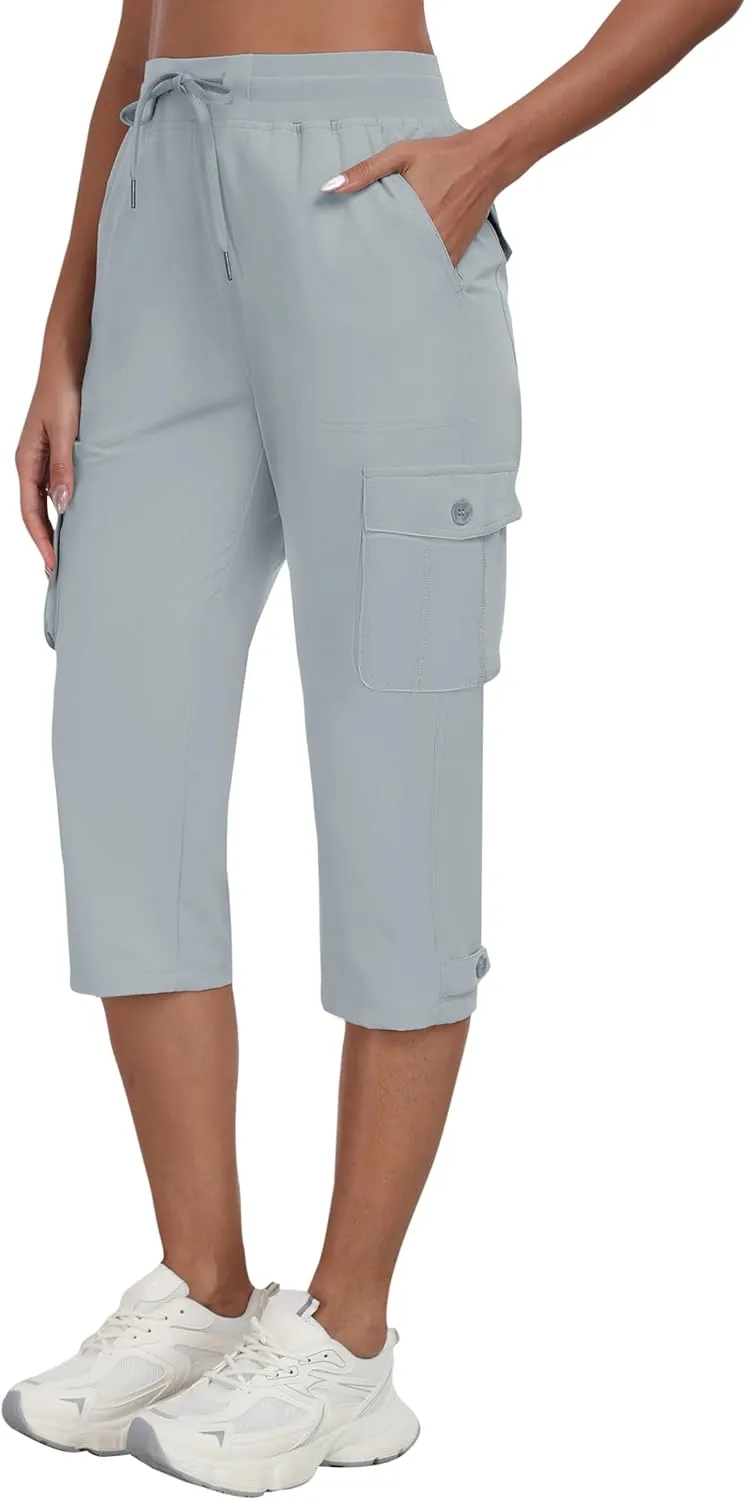 MoFiz Women's Cargo Capris Pants with Pockets Lightweight Quick Dry Travel Hiking Summer Pants for Women