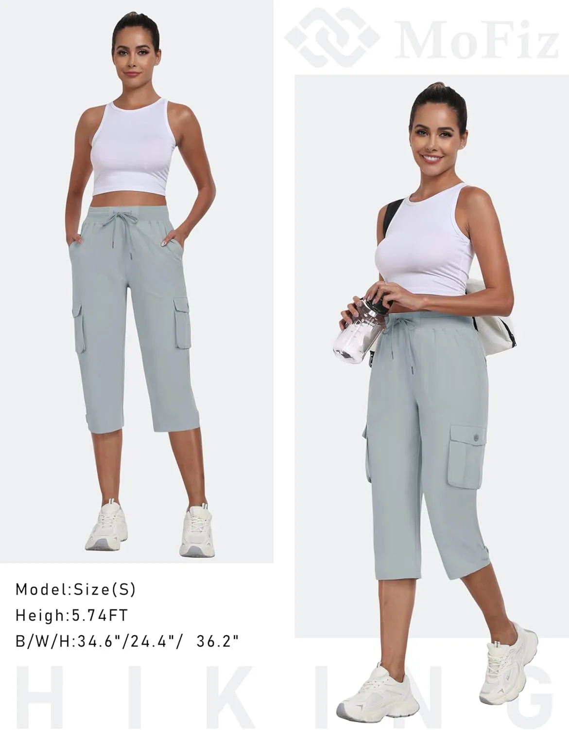 MoFiz Women's Cargo Capris Pants with Pockets Lightweight Quick Dry Travel Hiking Summer Pants for Women