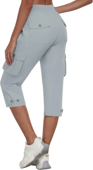 MoFiz Women's Cargo Capris Pants with Pockets Lightweight Quick Dry Travel Hiking Summer Pants for Women