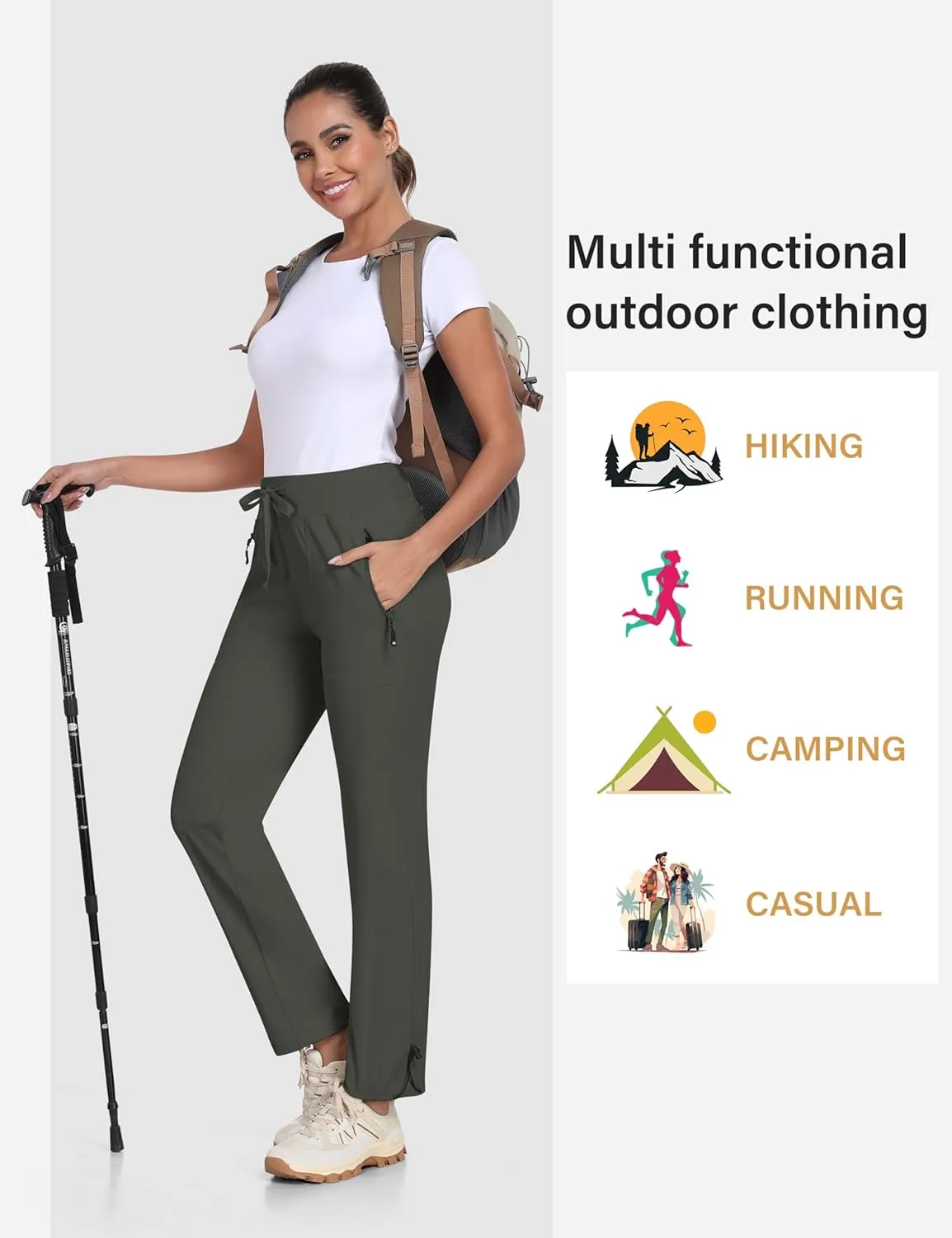 MoFiz Women's Hiking Pants Lightweight Outdoor Quick Dry Travel Joggers Water Resistant Athletic Pants Zipper Pockets