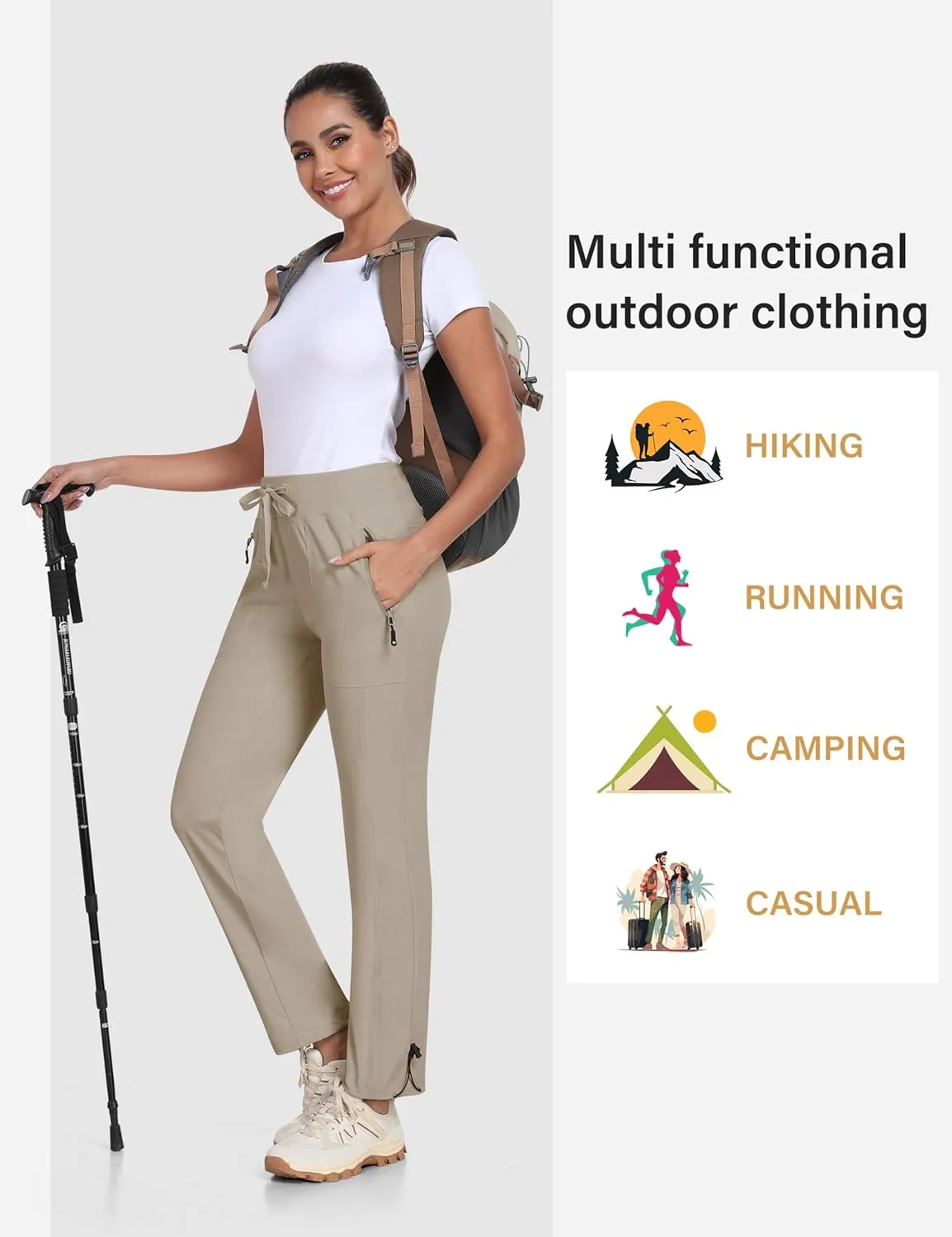 MoFiz Women's Hiking Pants Lightweight Outdoor Quick Dry Travel Joggers Water Resistant Athletic Pants Zipper Pockets