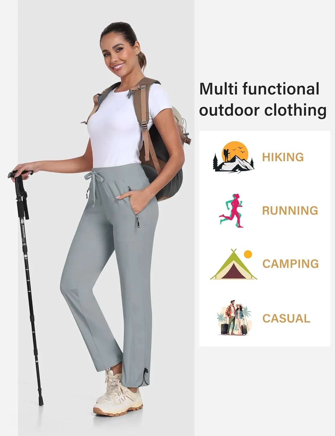 MoFiz Women's Hiking Pants Lightweight Outdoor Quick Dry Travel Joggers Water Resistant Athletic Pants Zipper Pockets