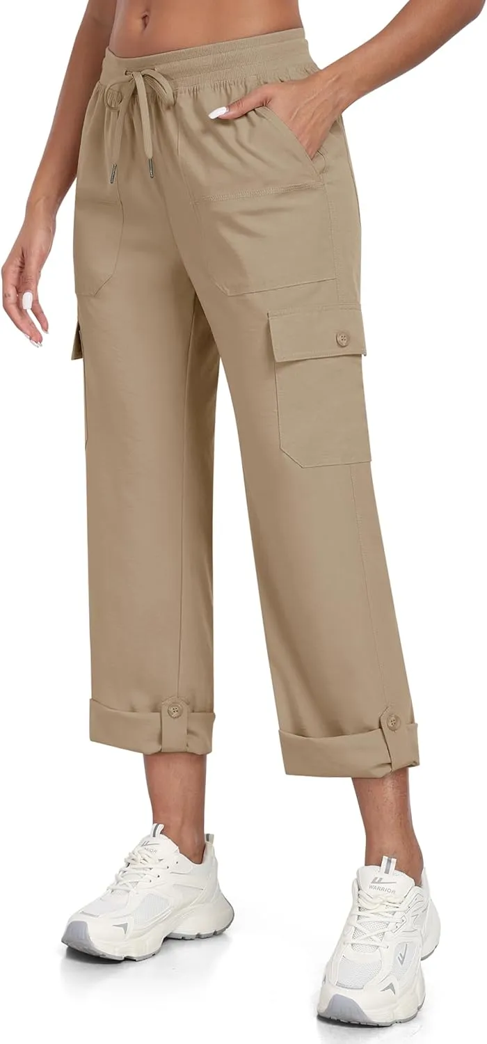 MoFiz Women's Hiking Pants Roll Up Convertible Capri Pant Lightweight Quick Dry Outdoor Travel Athletic Pants Pockets