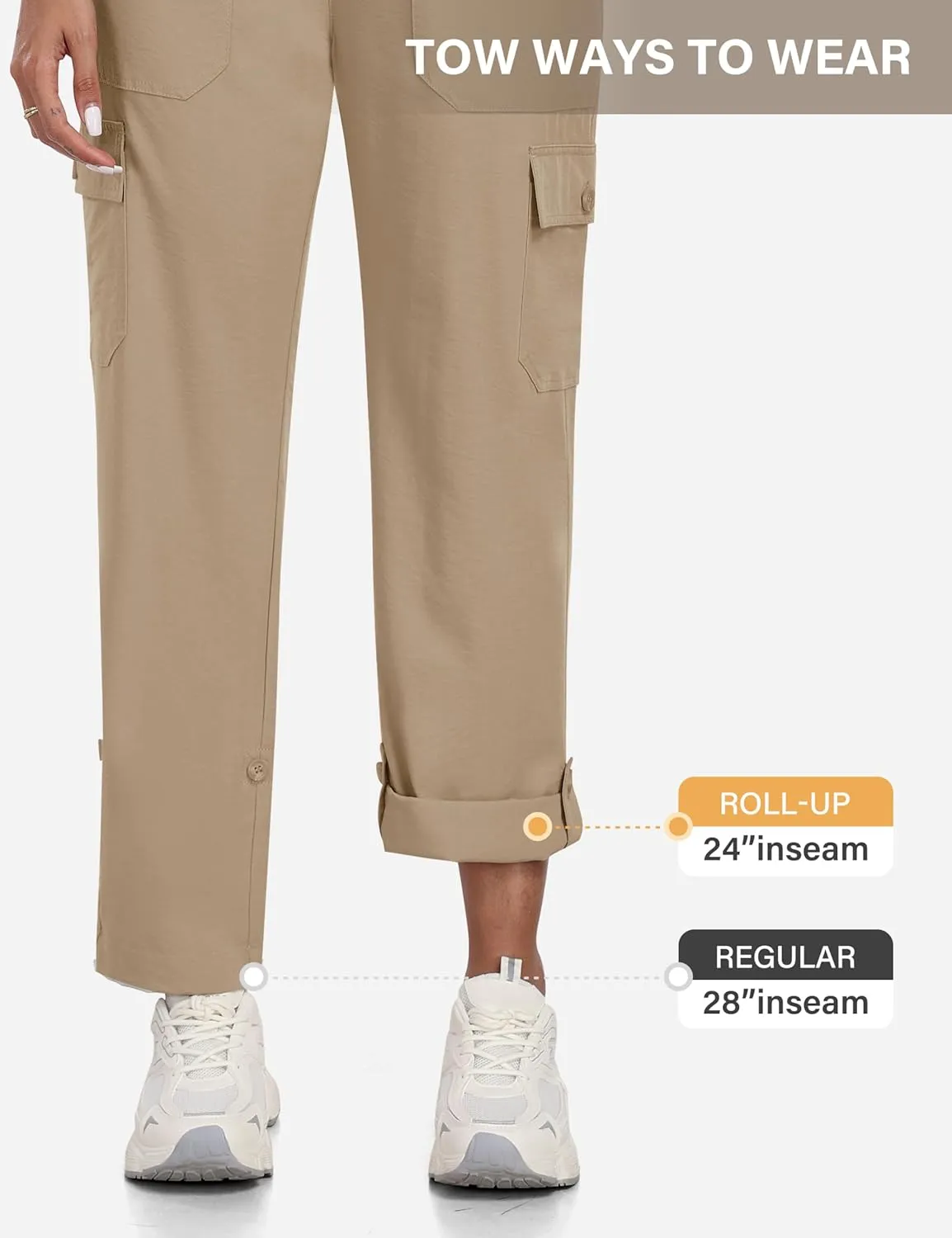 MoFiz Women's Hiking Pants Roll Up Convertible Capri Pant Lightweight Quick Dry Outdoor Travel Athletic Pants Pockets
