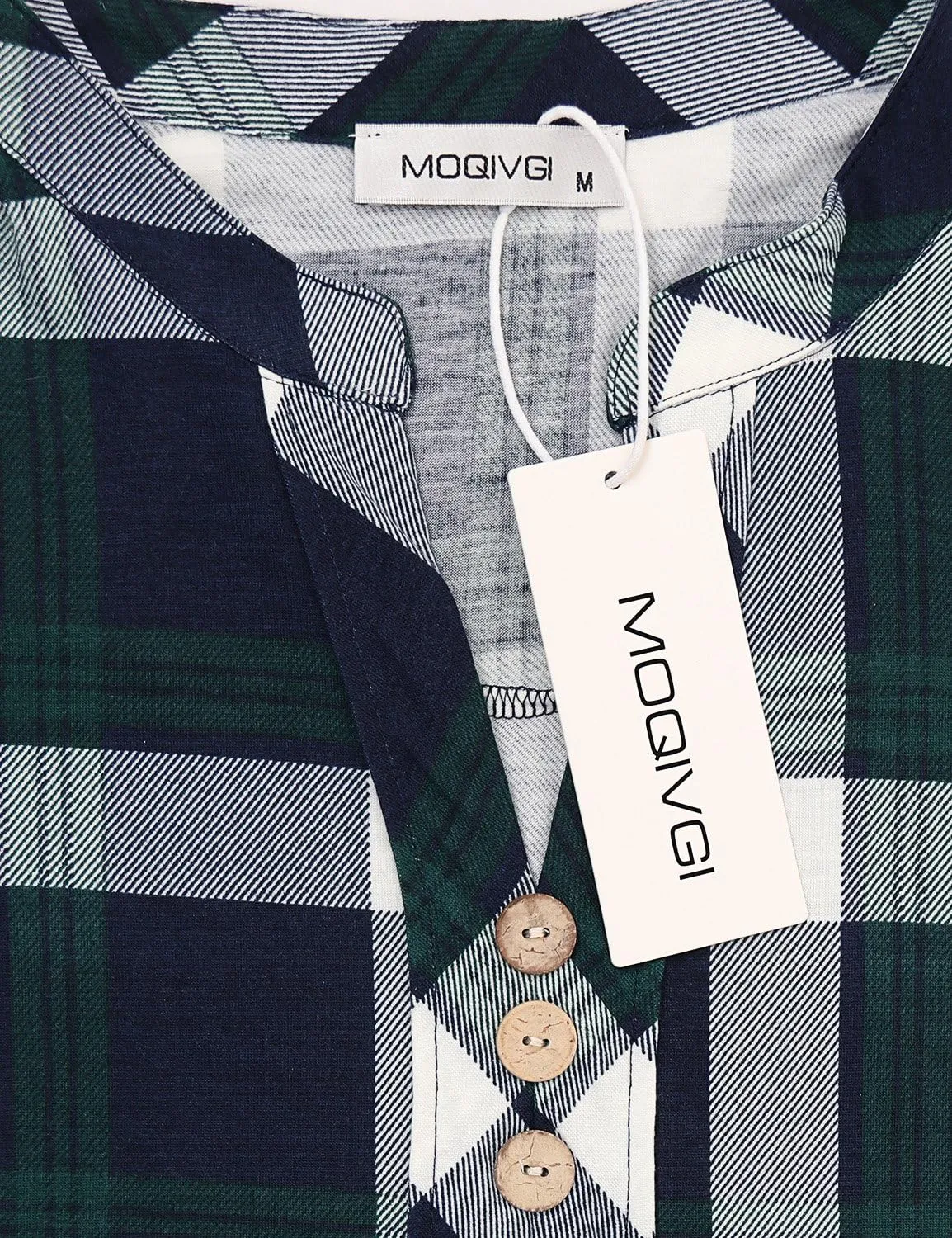 MOQIVGI Womens Roll Tab Sleeve V Neck Plaid Shirts Trendy Casual Checkered Blouse Tops