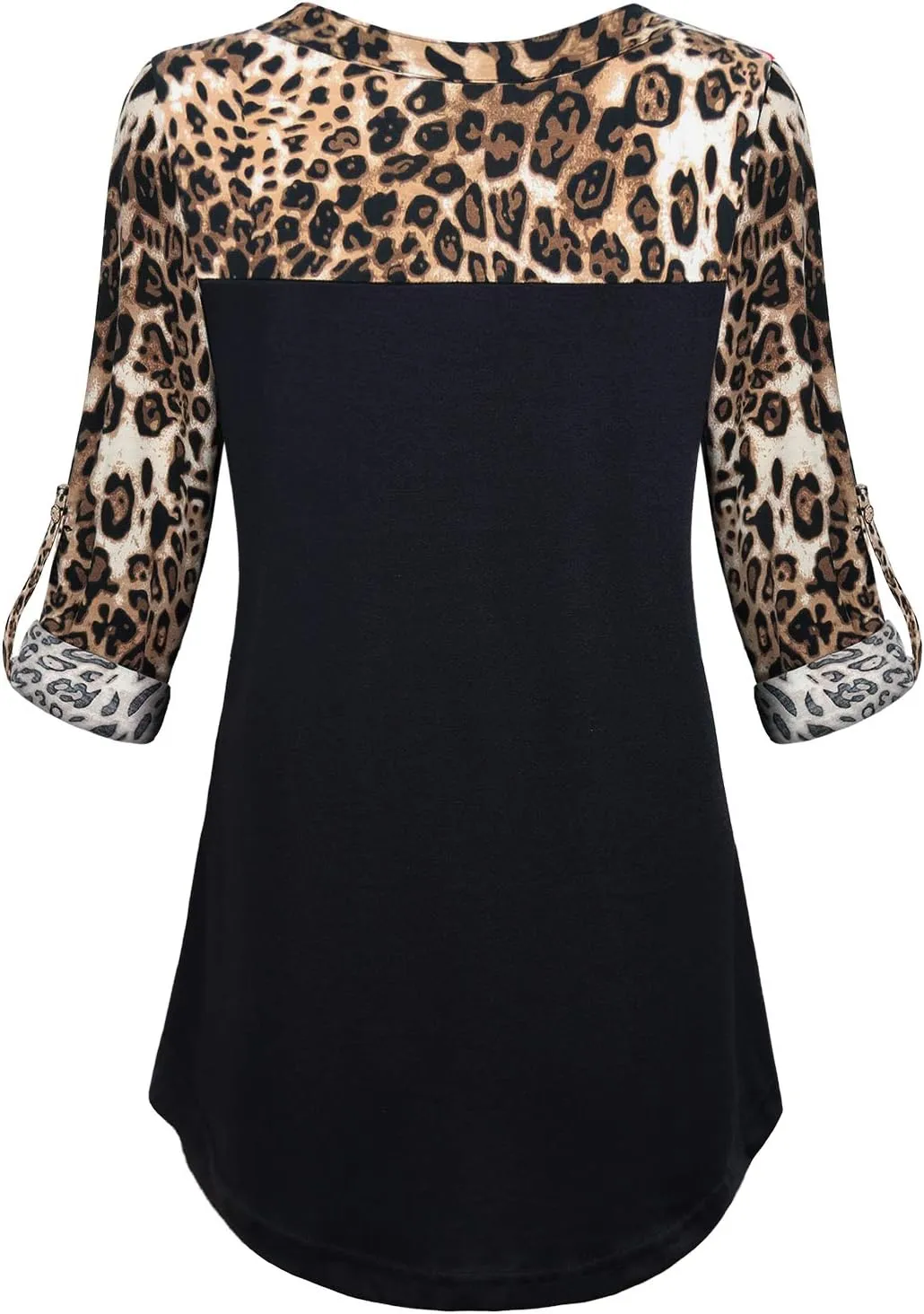 MOQIVGI Womens Roll Up Long Sleeve V Neck Patchwork Blouse Shirt Tops