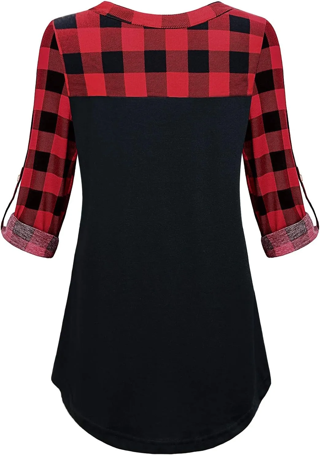 MOQIVGI Womens Roll Up Long Sleeve V Neck Patchwork Blouse Shirt Tops
