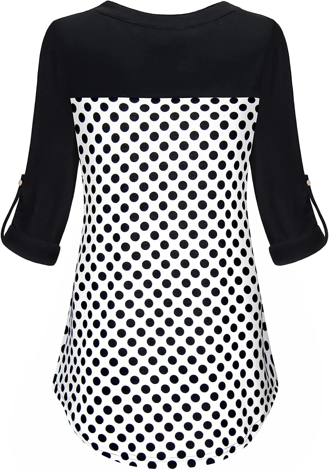 MOQIVGI Womens Roll Up Long Sleeve V Neck Patchwork Blouse Shirt Tops