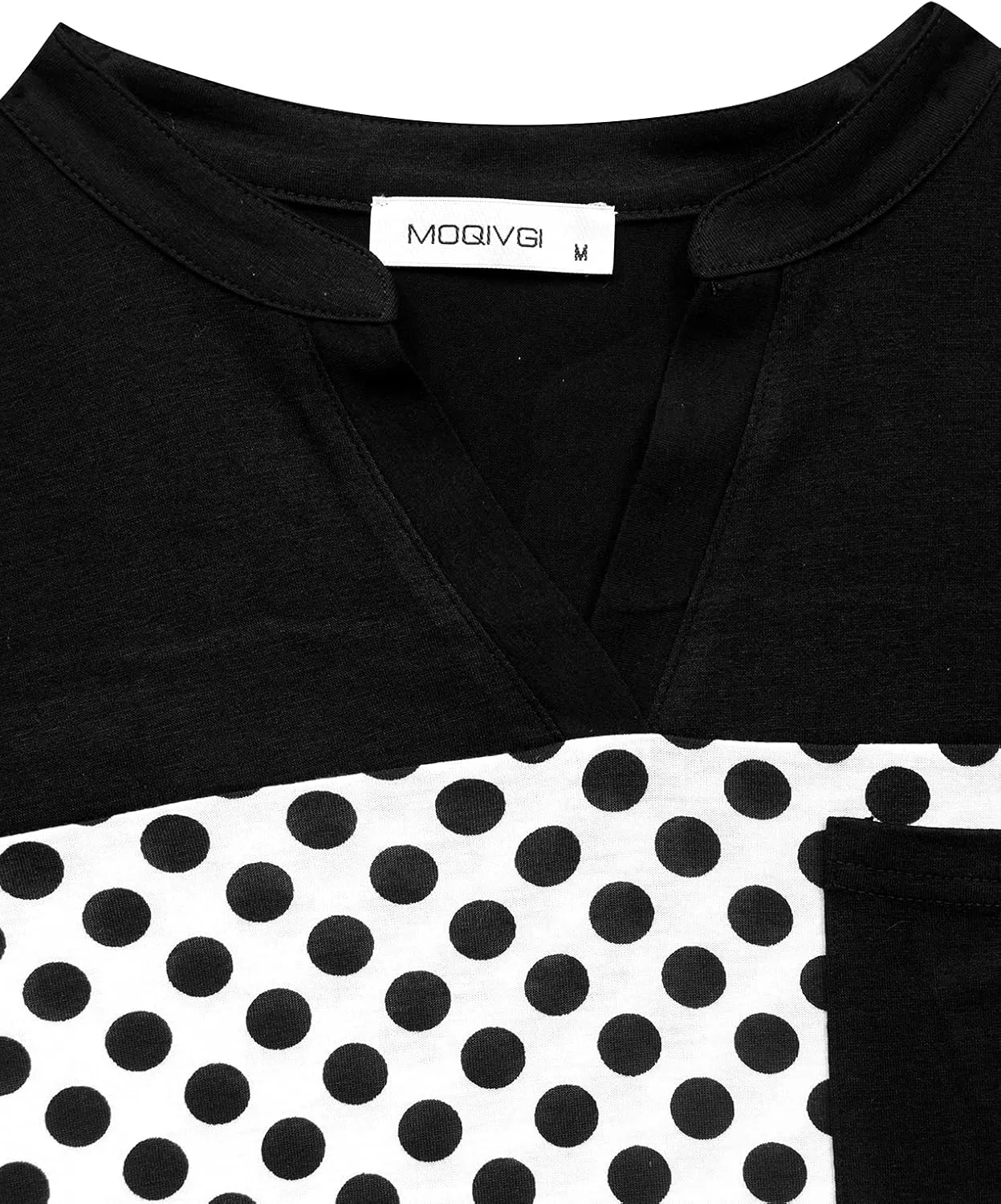 MOQIVGI Womens Roll Up Long Sleeve V Neck Patchwork Blouse Shirt Tops