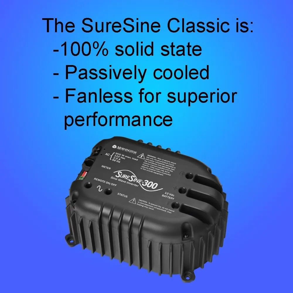 Morningstar SureSine Classic 300W Pure Sine Wave Inverter (SI-300-115V-UL) - DC to AC Converter, 12VDC, 115VAC, 60Hz - for Residential, Mobile, and Industrial Solar/Non-Solar Systems