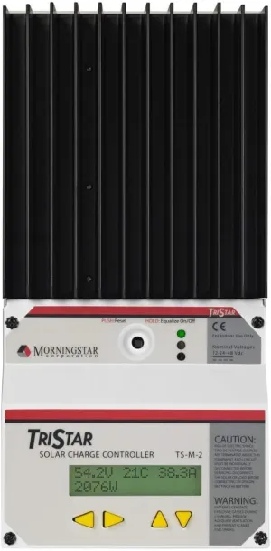 Morningstar Tristar 60A PWM Solar Charge Controller (TS-60M) - Solar Panel Regulator w/ Meter for 12/24/36/48V LA/Li Batteries, Load/Diversion Control, Data/Comms, FCC comp. 5 Yr. WTY, Designed in USA