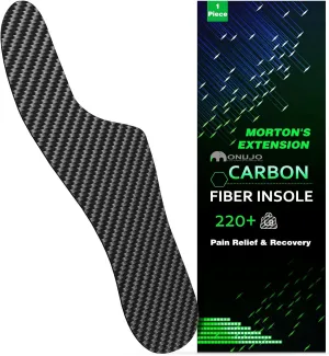 Morton's Extension Orthotic, Carbon Fiber Insole (1 Piece), Rigid Foot Support Insert for Morton's Toe, Foot Fractures, Turf Toe, Hallux Rigidus, and Arthritis, 265(W 10.5-11,M 9.5-10) Black 1pc